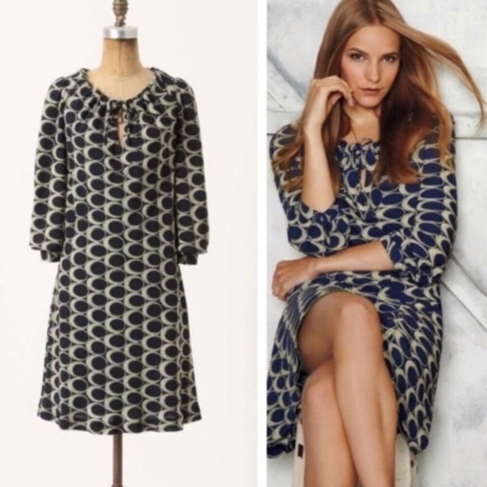 Anthropologie Moulinette Soeurs Dress Blue Eclipse Pattern, Boho. Retro  Sz 4
